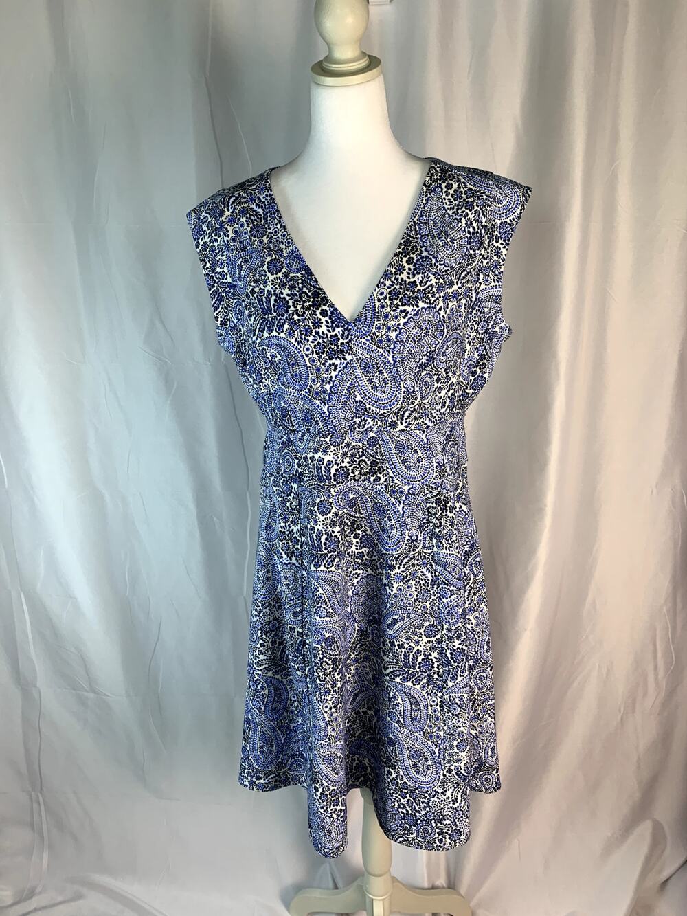 Tommy Hilfiger Paisley-Print  Dress – Ivory/French Blue – Size 10 – NWT